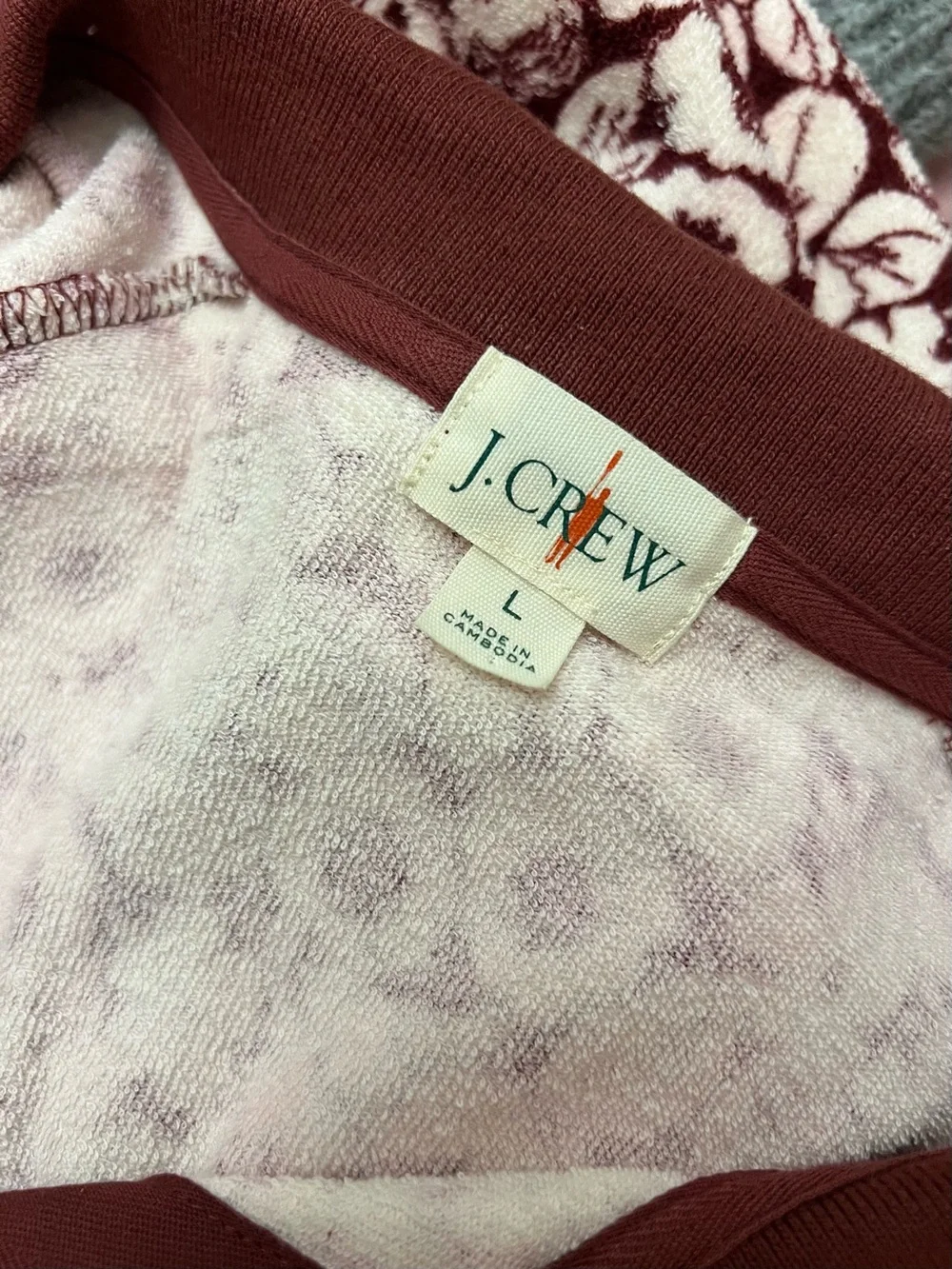 J.Crew Maroon Floral Terrycloth Polo Shirt Large